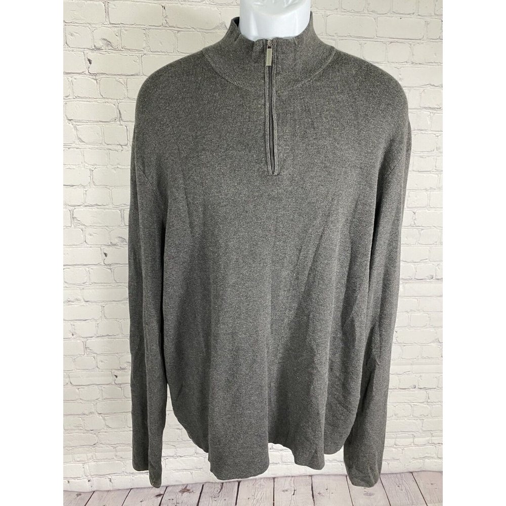 Perry Ellis Dark Gray Pullover 1/4 Zip Collared Long Sleeve Knit Sweater XXL